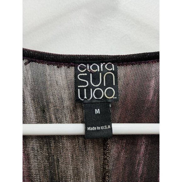 Clara Sun Woo Womens Slinky Hi-Low Tunic Top Medium Multi V-Neck Tab Sleeve - Picture 4 of 9